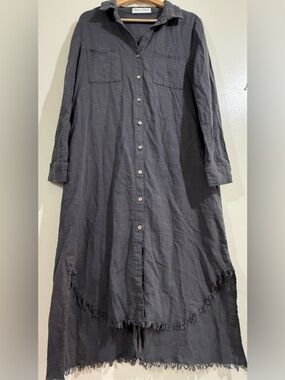 STITCH + FEATHER Relaxed Button-Front Maxi Shirt Dress in Charcoal